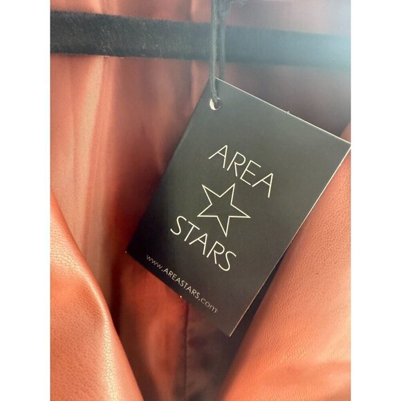 NWT Area Stars Brown Faux‎ Leather Double-Breasted Cropped Blazer Jacket - Picture 7 of 12